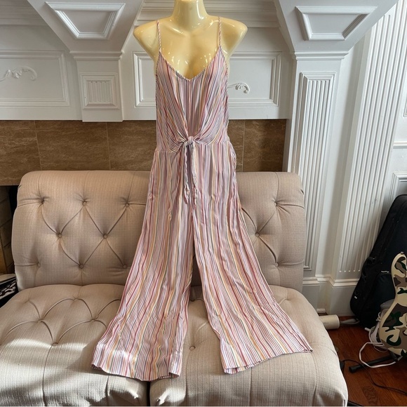 Aq: Lou & Grey for LOFT Jumpsuit Women M Multi color striped wide pants Jumpsuit - Picture 1 of 13